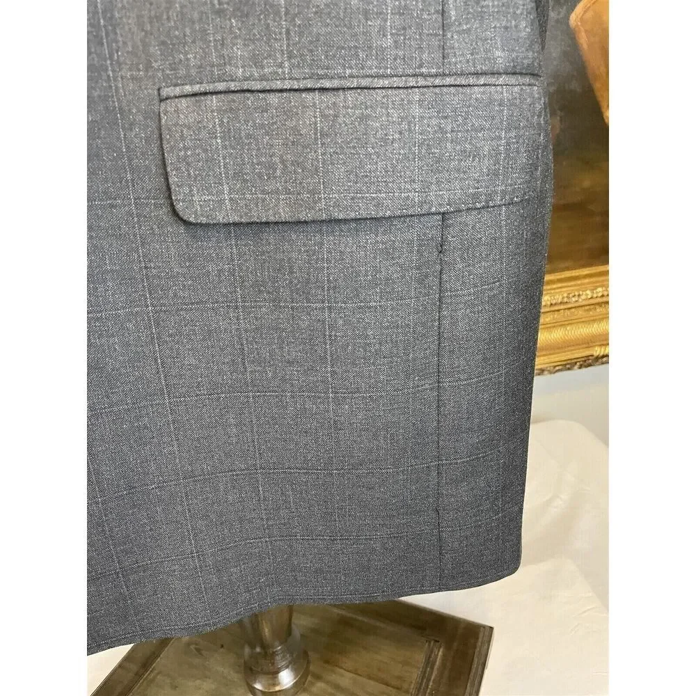 Daniel Cremieux 48R USA MADE‎ Loro Piana Wool Gray Windowpane 3Btn Blazer Jacket